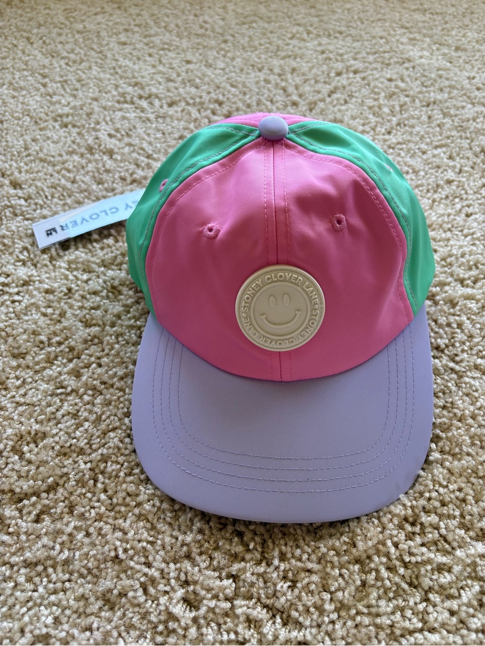 NWT Stoney Clover Lane Pastel Colorblock Baseball Cap Smiley Face Hat Pink